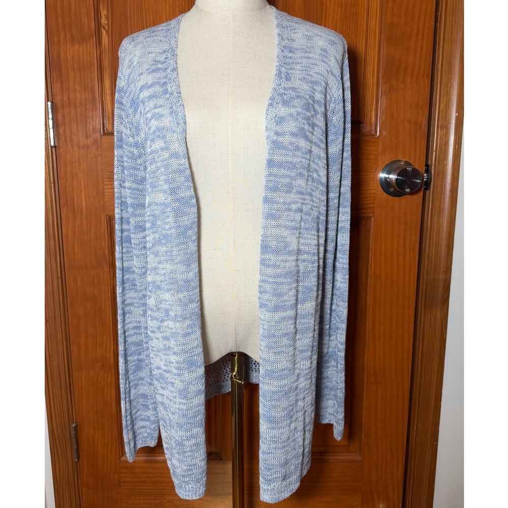Tahari Melange Open Front Linen Blend Cardigan Size XL